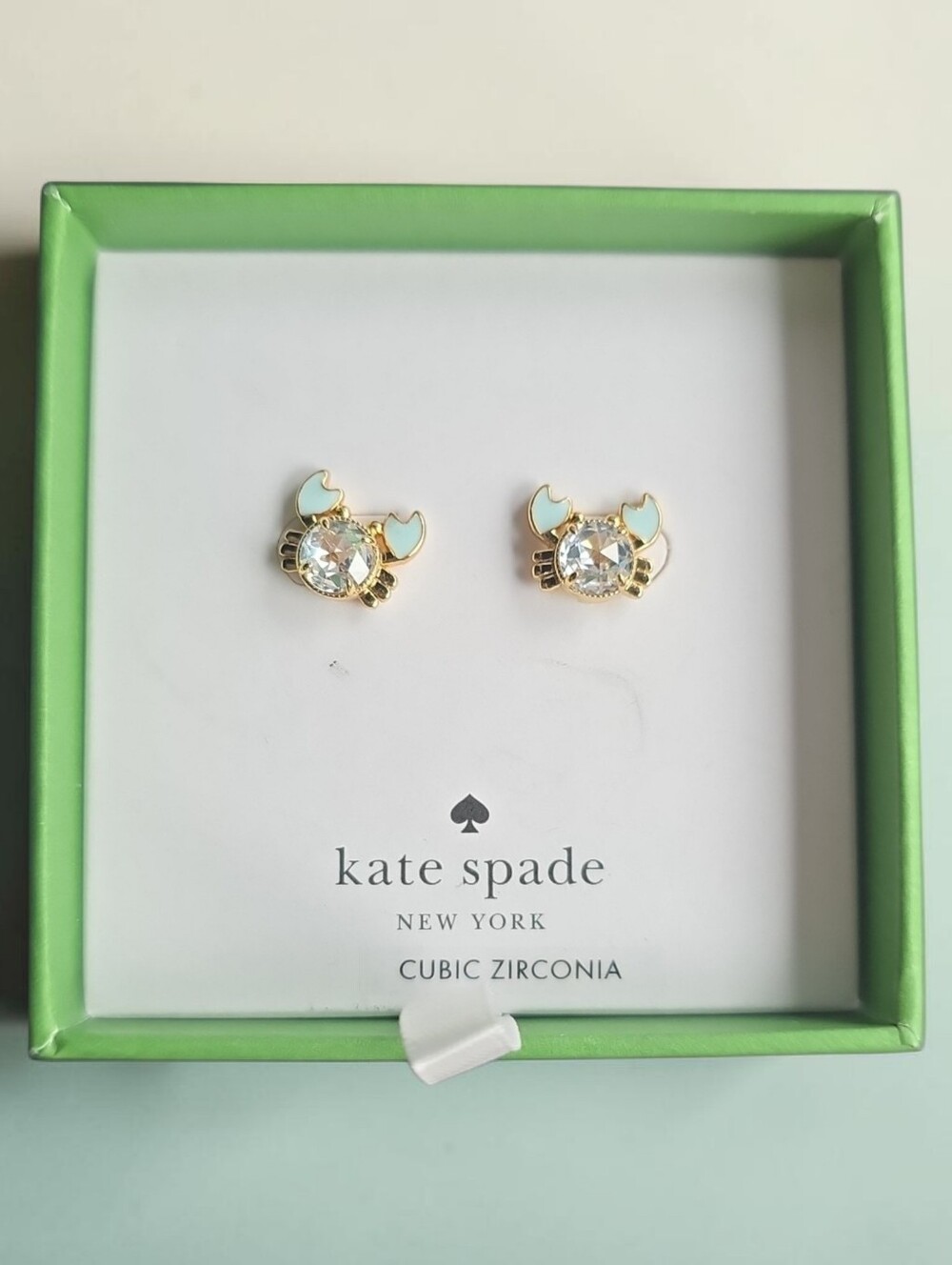 kate spade Girls Mint Crab Stud Earrings with Clear CZ Centers - Picture 2 of 3